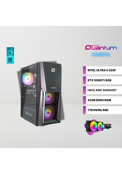 Quantum Gaming MUERTA-CORE Ultra 5 225F 32 GB 1 TB NVMe SSD RTX5060Ti Free Dos Masaüstü Oyuncu Bilgisayarı
