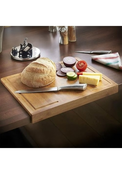 Tezgah Üstü Bambu Kesme Tahtası, Kaymaz Ekmek Tahtası, Kenarlı Kesme Tepsisi Orta Boy 35cm 25cm - Tezgah Üstü B Diğer
