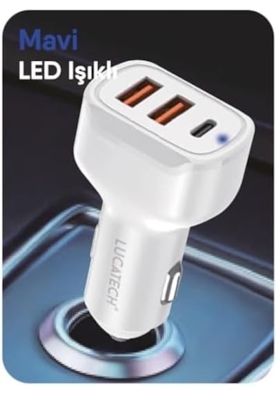 100w Ultra Hızlı Turbo Araç Şarj Başlığı 2 Usb + 1 Pd Beyaz