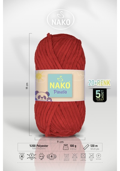 Panda - Alev Kırmızı 3108 - 5'li Paket - 100gr/120m - Kadife El Örgü İpi - Amigurumi Punch İpi