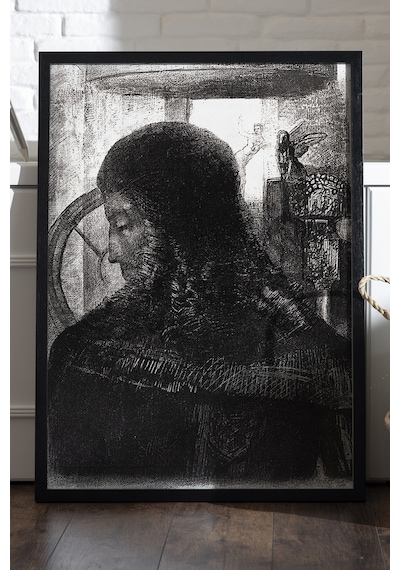Shadow Gaze Siyah Ahşap Çerçeveli Poster, Dekoratif Soyut Monokrom Duvar Tablosu