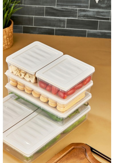 Multi Box 6 Parça 3 Farklı Boy Saklama Kabı Seti - Dondurucu & Mikrodalga Uyumlu Krem