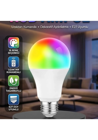 Rgb Led Ampul 16 Renk Uzaktan Kumandalı Enerji Tasarruflu E27 Led Ampul