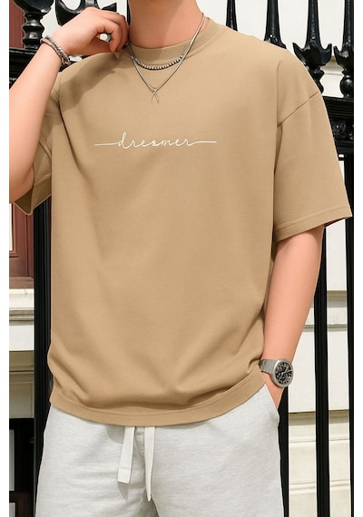Dream Baskılı Unisex Tshırt 3q1 Bej
