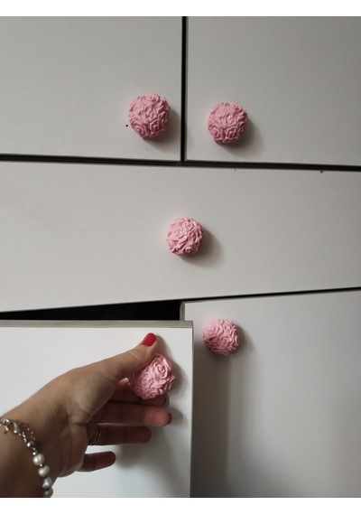 Dafniart 6 Lı Pembe Gül Topu Şeklinde Çekmece Dolap Kulpu, 4-5 Cm, Açık Pembe