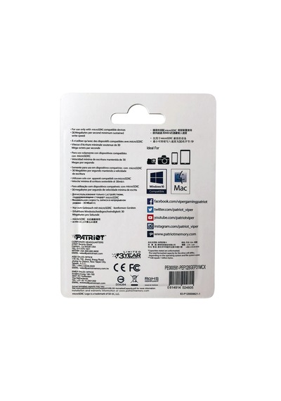 Patriot Ep Series 128gb Microsdxc V30 A1 U3 Class 10 Hafıza Kartı + Sd Adaptör Pef128gep31mcx