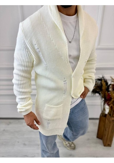 Elku Moda Hırka Örgülü Şal Yaka Cepli Lazer Kesim Yırtık Detaylı Tüylenmez Örgü Triko Hırka Beyaz Elku Moda Hırka Örgülü Şal Yaka Cepli Lazer Kesim Yırtık Detaylı Tüylenmez Örgü Triko Hırka Beyaz