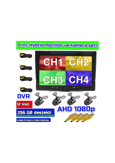 Ahd 1080p 4 Adet Kelebek Kameralı 256 Gb 7 İnç Hybrid Dvr Moni...