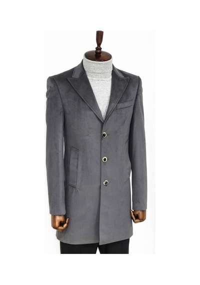 Wessi Süet Slim Fit Uzun Gri Erkek Kaban 001
