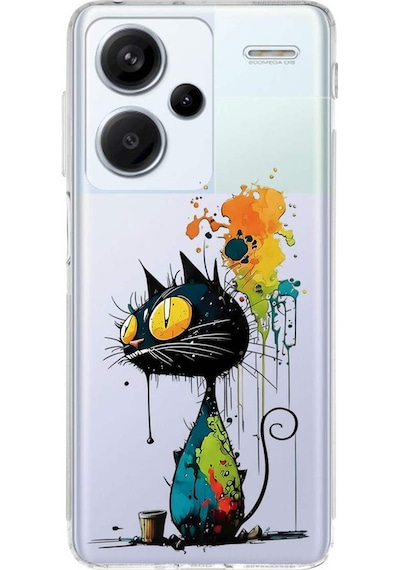 Redmi Note 13 Pro Plus İle Uyumlu Splash Kedi Tasarımlı Şeffaf Silikon Kılıf Şeffaf