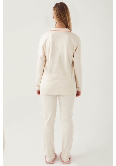 Pierre Cardin 7717 Gömlek Model Kadın Pijama Takım Bej