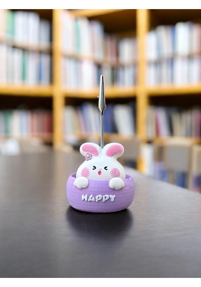 Happy Temalı Tavşan Fotoğraf Not Tutucu Ofis Masası Tutacak Hediyelik Happy Temalı