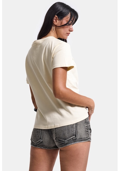 Kadın Bej Bol Kesim Köpek Nakışlı Özel Tasarım T-shirt Sarı