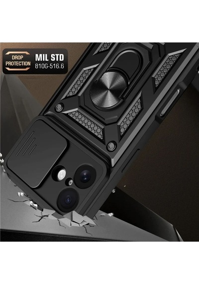 Apple Uyumlu iPhone 17 Tank Kılıf Yüzüklü Standlı Extra Koruma Zırhlı Outdoor Kapak - Lacivert