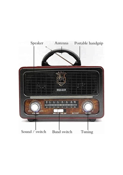 Şarjlı Nostaljik Retro Radyo Sd Kart Usb Bluetooth Fm Radyolu Taşınabilir Kablosuz Hoparlör M-111bt