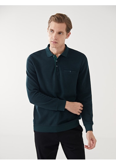 Lcwaıkıkı Classic Yeşil Polo Yaka Uzun Kollu Erkek Sweatshirt