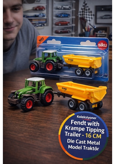 Siku Fendt 926 Vario Krampe Damperli Römork Metal Oyuncak Traktör Çiftlik Modeli 1605 Lisanslı 16 Cm