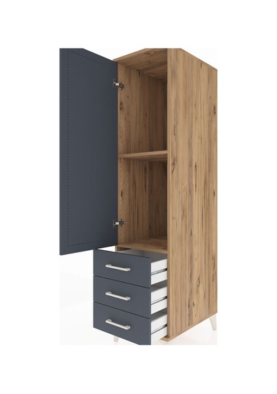 Kronos Dolap 2 Raflı 3 Çekmeceli Tek Kapaklı 44x59x182 Çam-antrasit Atlas Çam