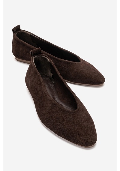 Luvi Shoes Jenas Kahverengi Süet Hakiki Deri Kadın Babet Ayakkabı
