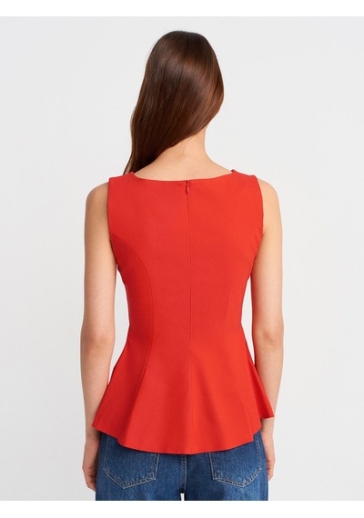 Dilvin 50281 Peplum Top-kırmızı Kırmızı