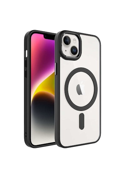 Apple Uyumlu iPhone 14 Plus Uyumlu Wireless Şarj Özellikli Zore Krom Magsafe Silikon Kılıf-siyah Siyah -