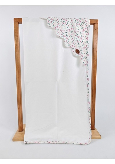 %100 Pamuklu Kız Bebek Battaniyesi Tek Katlı Mevsimlik Puset Örtüsü Hediyelik Yenidoğan 90x90cm Ekru