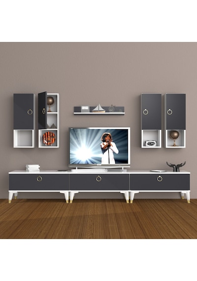 Decoraktiv Eko 8da Mdf Gold Tv Ünitesi Tv Sehpası Beyaz - Antrasit