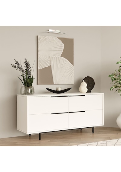 Bohem Konsol 160cm 4 Kapaklı Metal Ayaklı Beyaz Boh3-w Beyaz