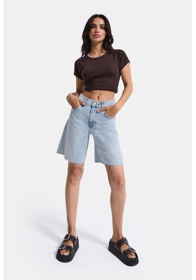 Itsbasic Kadın Ice 4s6-3 Midi Boy %100 Koton Relax Fit Denim Şort Ice Rengi