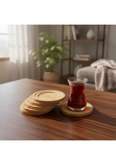 Deconox Bambu Yuvarlak Çay Tabağı Bardak Altlığı 6'li Set, Dekoratif Bambu Altlık Çok Renkli