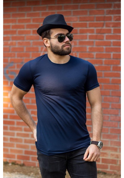 Azıcık Akıllı Lacivert Basic Rahat İnce Petek Kumaş Spor Erkek Tshirt 22ETSHPORT Lacivert