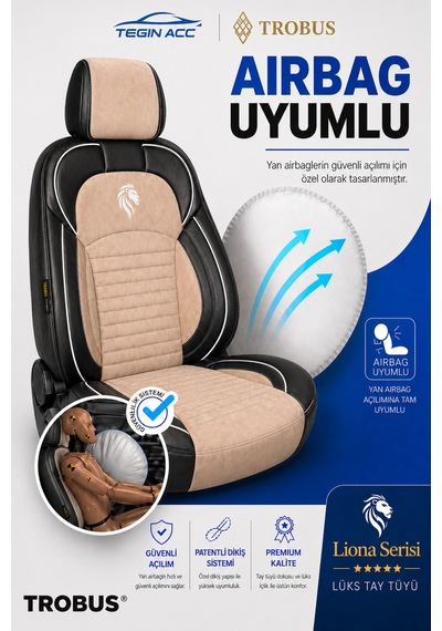 Fiat Albea 2002-2012 Araca Uyumlu Premium Tay Tüyü Koltuk Kılıfı Liona Serisi Bej Siyah