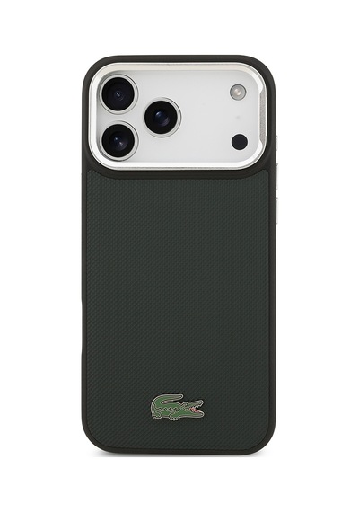 Apple Uyumlu iPhone 17 Pro Max Kılıf Lacoste Lisanslı M-safeli Pu Pike Desen Standlı Metal Logo Kapak Koyu Yeşil Koyu Yeşil