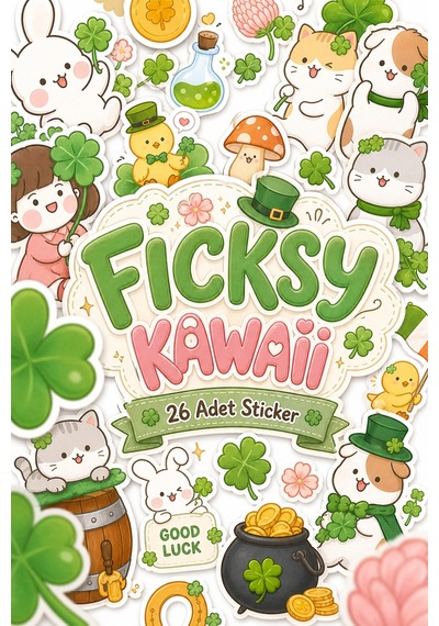 Kawaii Stili Sevimli Hayvanlar 4 Yapraklı Yonca Temalı Sticker Seti - 26 Adet Etiket Çıkartma Diğer