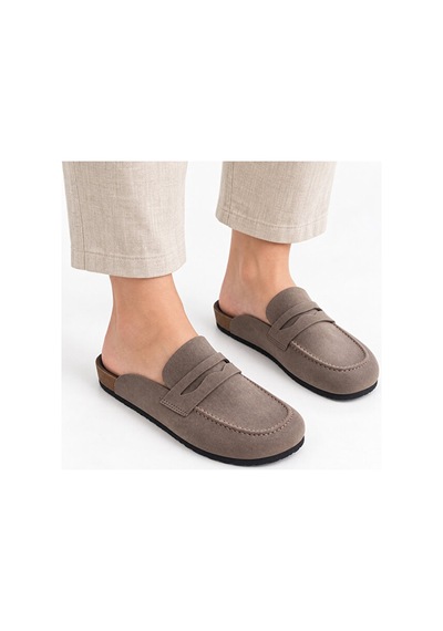 Dad Wolf Dadwolf Naples Wrapped 1029675 Loafer Terlik Mantar Taban Hafif Kaymaz Rahat Arkası Açık Günlük Mako Bej