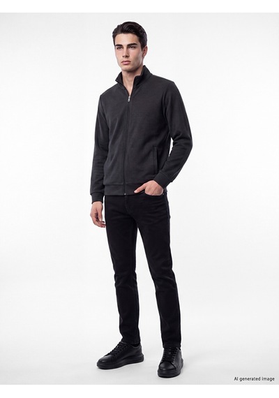Lcwaıkıkı Classic Antrasit Dik Yaka Erkek Fermuarlı Sweatshirt