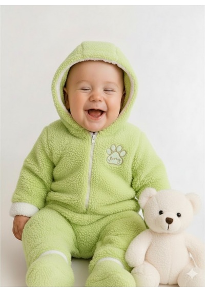 Balbeybi Wellsoft Peluş Bebek Tulum, Kışlık Kapüşonlu,kız/erkek Yeşil