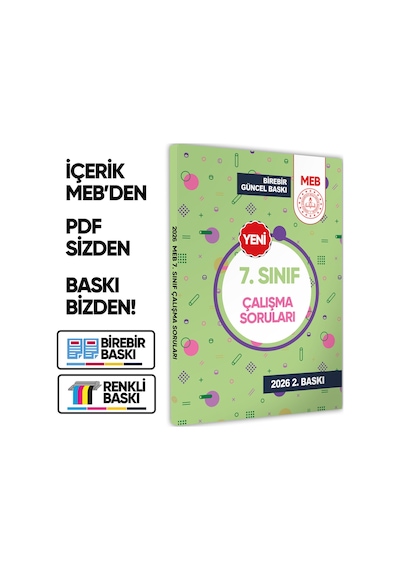 2026 7.Sınıf MEB Tüm Dersler Çalışma Soruları Soru Bankası (Renkli Baskı A4 Boyut) BASKI ÜCRETİ