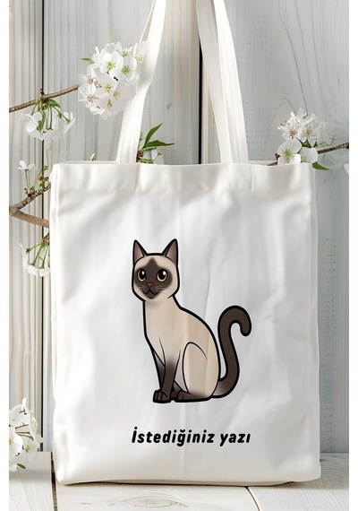 Art Hediye Siyam Kedi Kişiye Özel Baskılı Omuz Çanta Desen 5 Çok Renkli