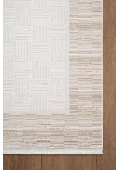 Jade Jd007b Bej Halı Modern Çerçeve Desenli Triko Akrilik Pamuk Tabanlı Kaymaz Salon Halısı -773 Bej