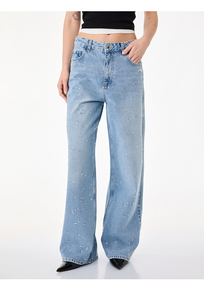 Koton Rahat Kalıp Düğmeli Cepli Taşlı Denim Pantolon - Baggy Jeans Açık İndigo 6sal40103md Açık İndigo Koton Rahat Kalıp Düğmeli Cepli Taşlı Denim Pantolon - Baggy Jeans Açık İndigo 6sal40103md Açık İndigo