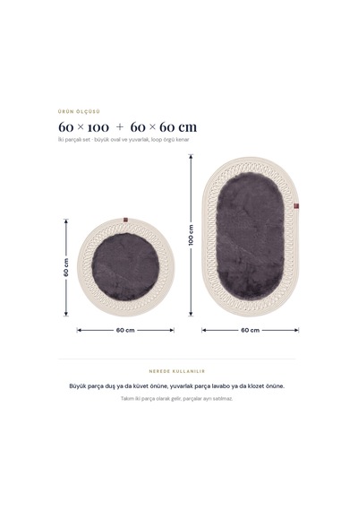 Banyo Paspası Takımı 60x100+60x60 Cm İç Trikot Antrasit Gri & Krem Antrasit Gri - Krem