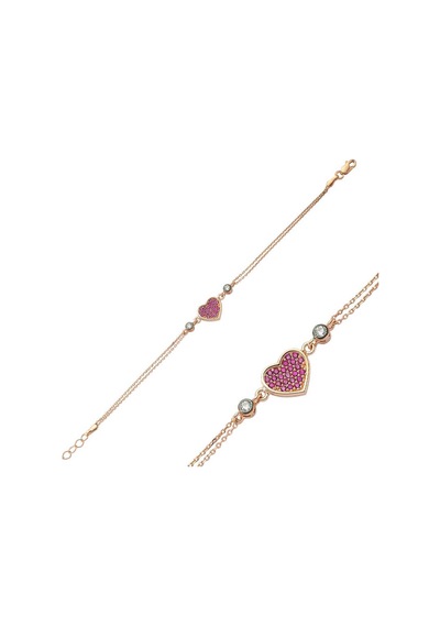 Gümüş Rose Pembe Kalpli Bileklik Gümüş Gümüş