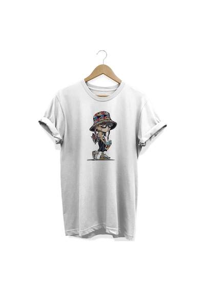 Sprey Baskılı Beyaz T-shirt Beyaz