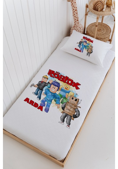 İsme Özel %100 Pamuk Bebek Ve Çocuk Tek Kişilik 165 X 225 Cm Pike Takımı-roblox Beyaz