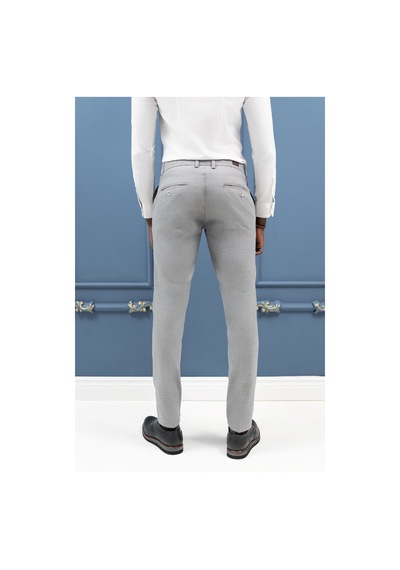 Notra Slimfit Pamuklu Kendinden Çizgili Mevsimlik Kumaş Pantolon gri