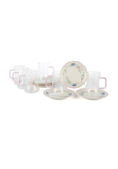 Blush Palas Çay Seti 6'li Cam Bardak Ve Porselen Tabak 180ml Diğer