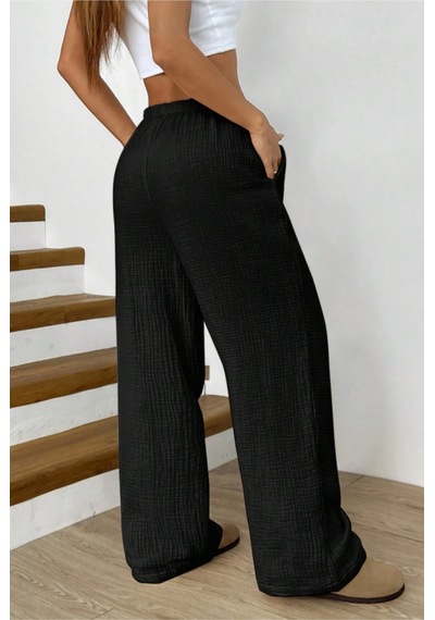 Tarz Cool Bol Paça Müslin Kadın Pantolon Kmslpnt0125 Siyah