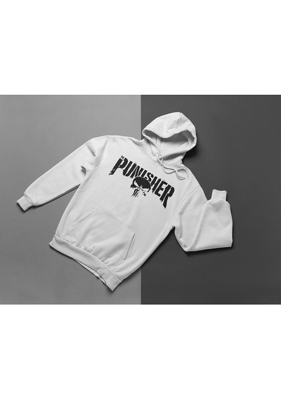 Sevbano Punisher Baskılı Unisex Oversize Hoodie Beyaz