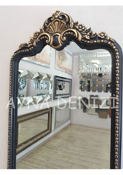 Ayna Denizi Princess Great Anthracite Gold Model Antrasit Altın Renk Dekoratif Boy Aynası Antrasit - Altın